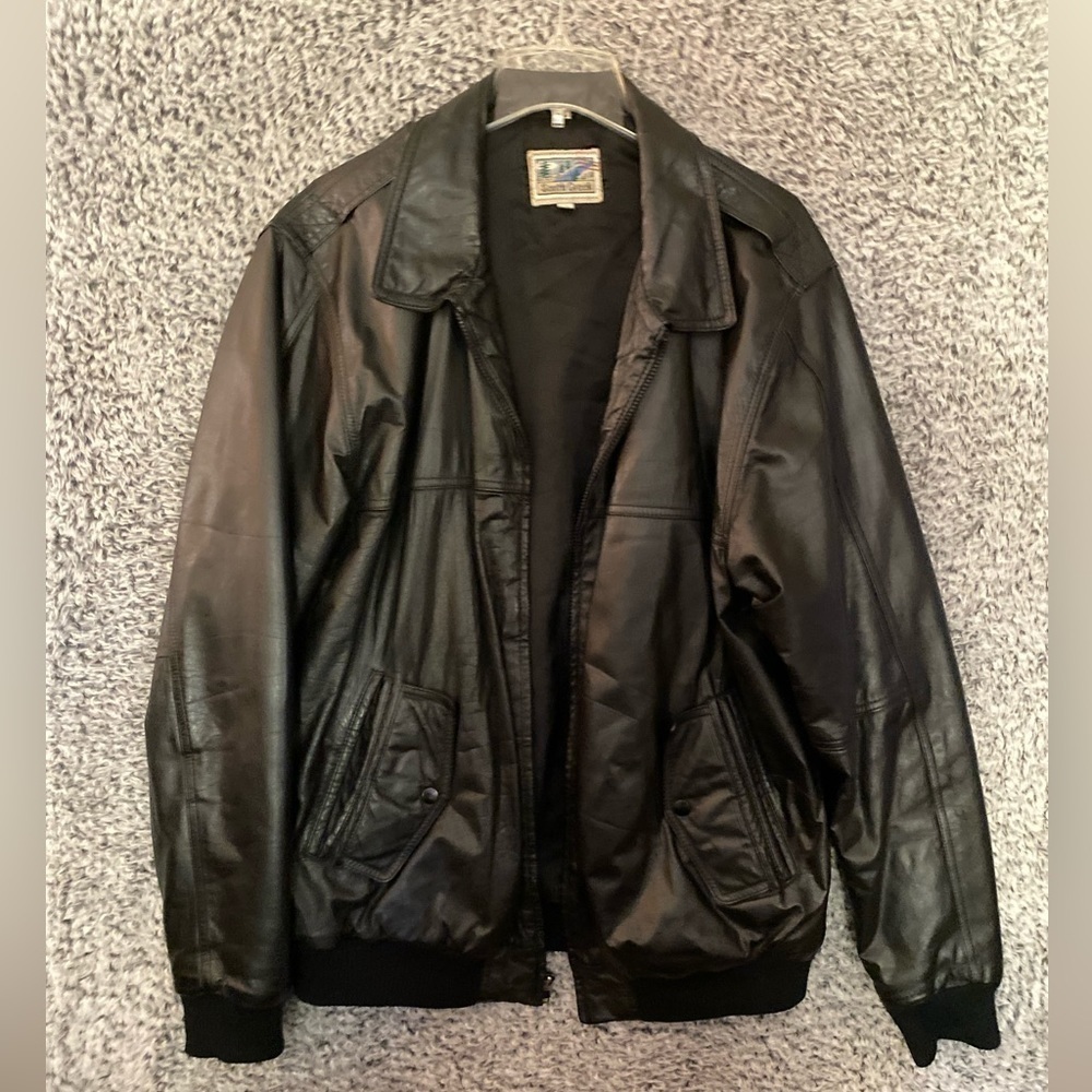 Vintage South Creek Trading Black LT Leather Bomber Jacket Coat Men’s Size